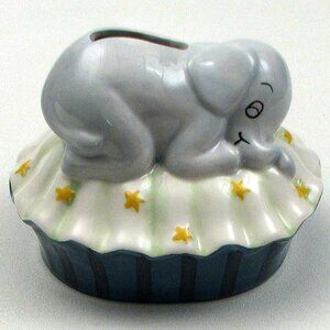 Ceramic Sleeping Elephant Money Coin Bank 4" tall by 5" wide 049-30248